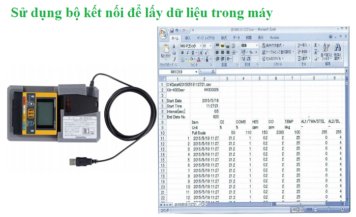 ghi du lieu may do 4 loai khi da chi tieu XA 4400II 10