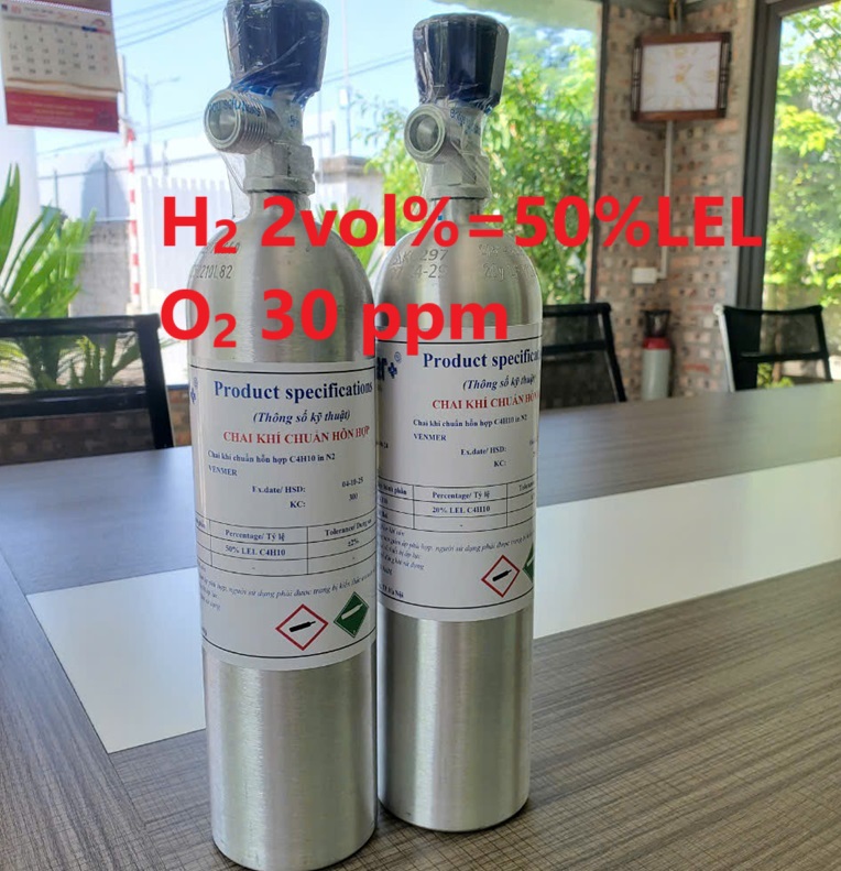 Chai khí H2 Hydro 50 % LEL O2 30 ppm 1 Chai khí H2 Hydro 50 % LEL O2 30 ppm