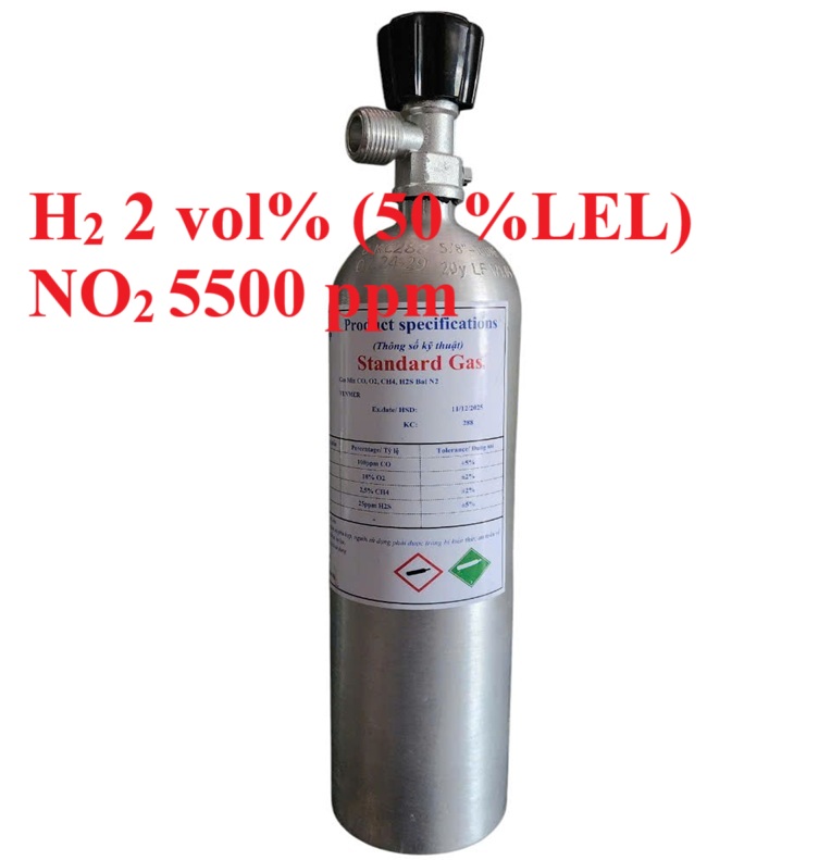 Chai khí H2 Hydro 50 % LEL NO2 5500 ppm 1 Chai khí H2 Hydro 50 % LEL NO2 5500 ppm