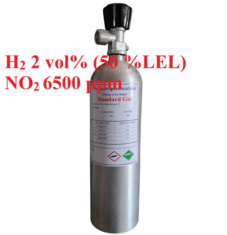 Chai khí H2 Hydro 50 % LEL NO2 6500 ppm 1 Chai khí H2 Hydro 50 % LEL NO2 6500 ppm